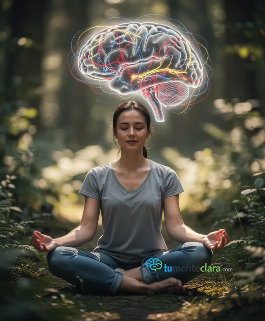 a human brain glowing with interconnected streams of primary colors.