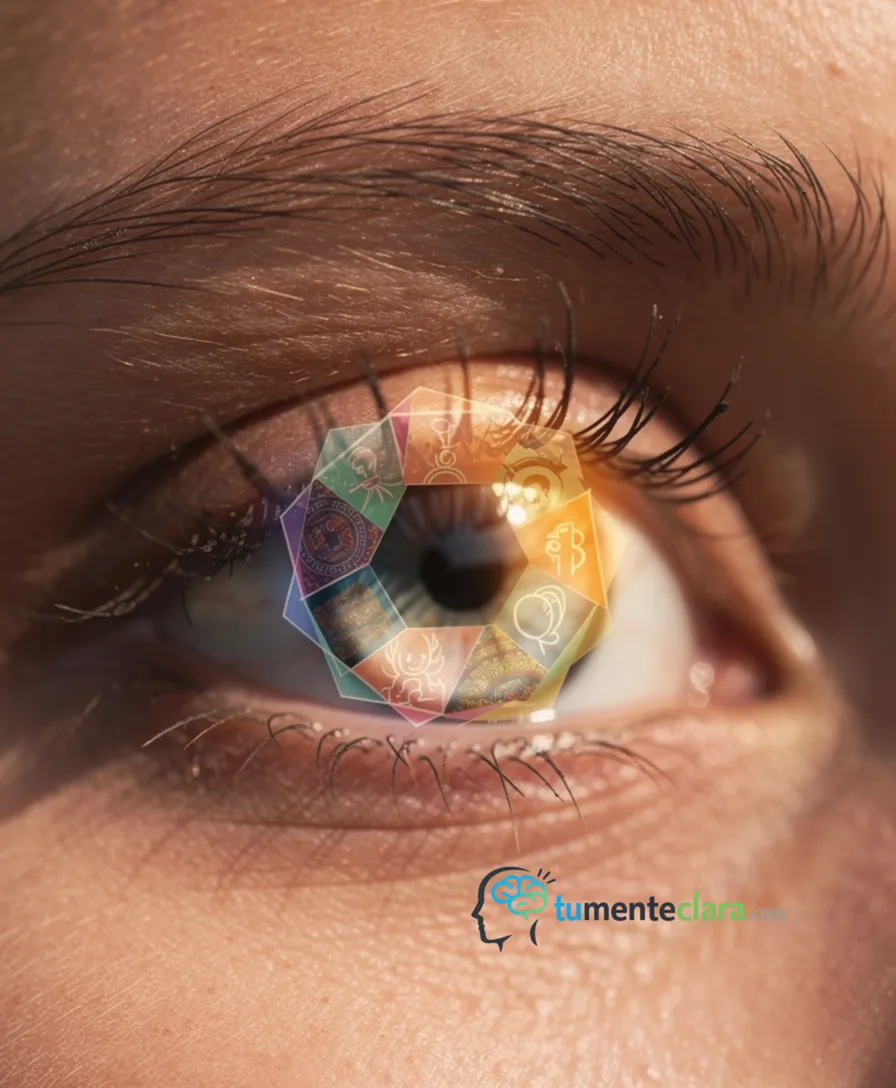 a human eye with a glowing, multi-faceted cultural lens overlaid.