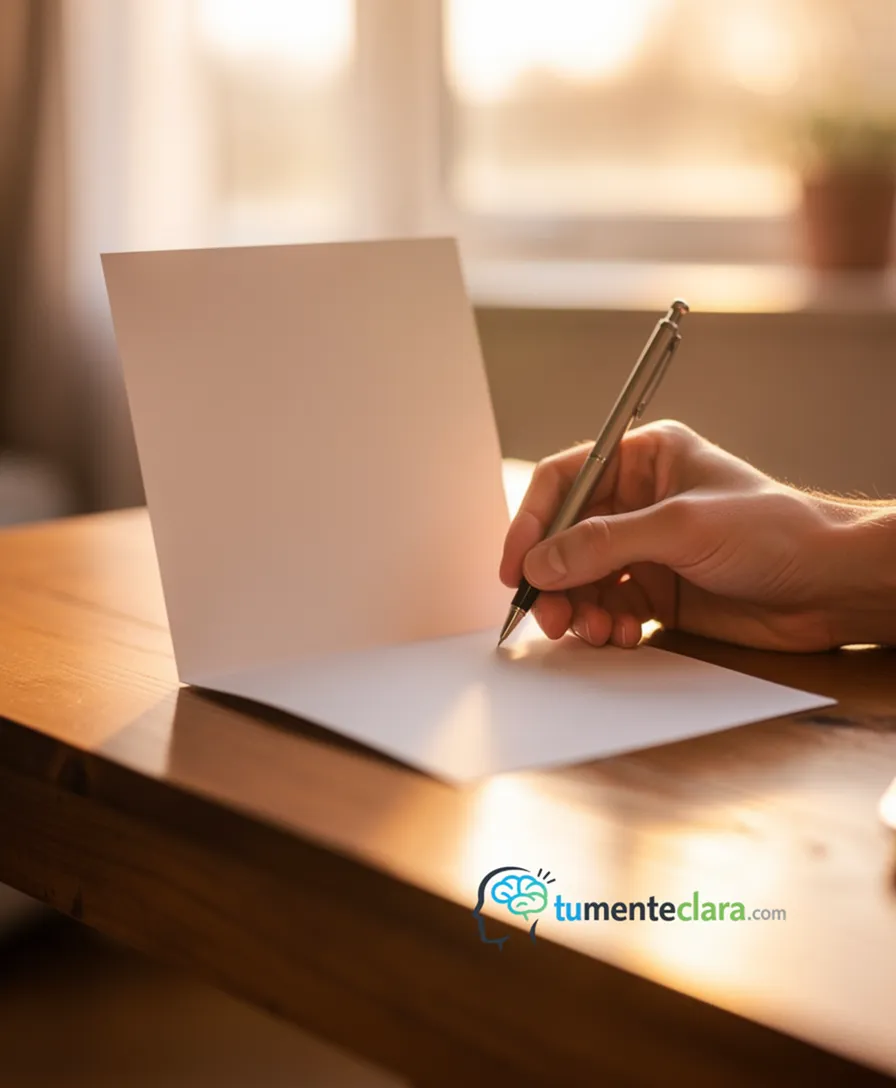 a hand writing a heartfelt birthday card next to a glowing messaging app.