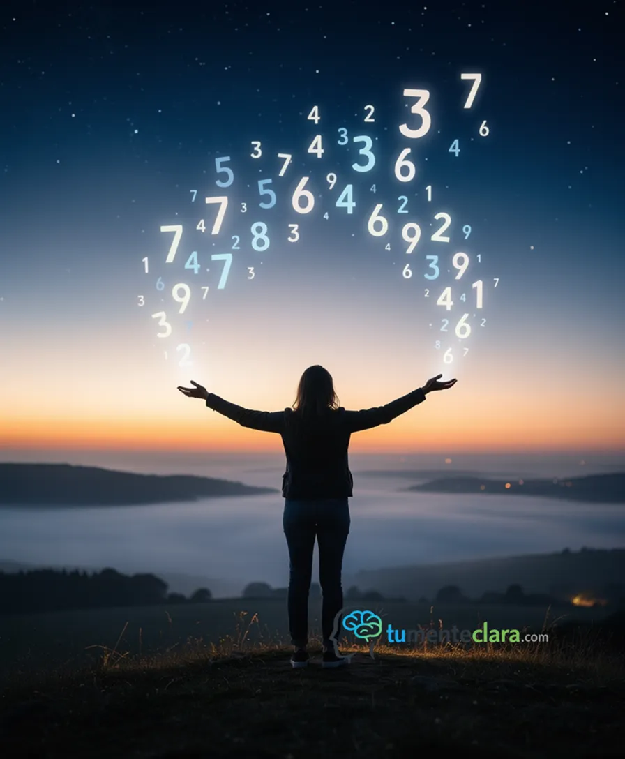 a person releasing glowing numerical digits like birds into a starry night sky.