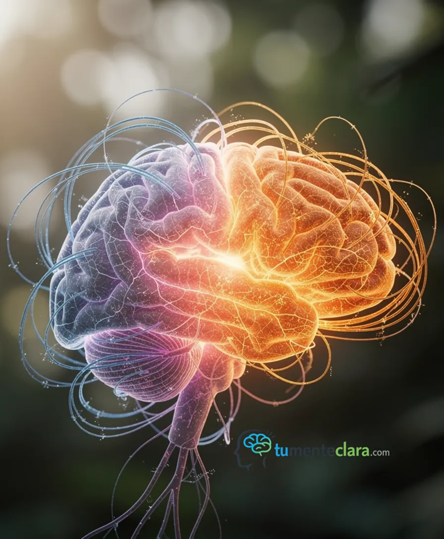 a brain's right hemisphere glowing, connected to a vibrant idea network.