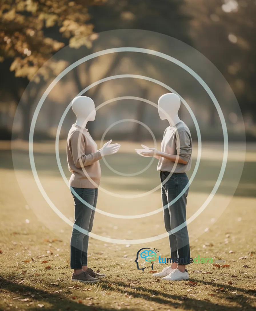 Four concentric circles radiating from two stylized, faceless figures.